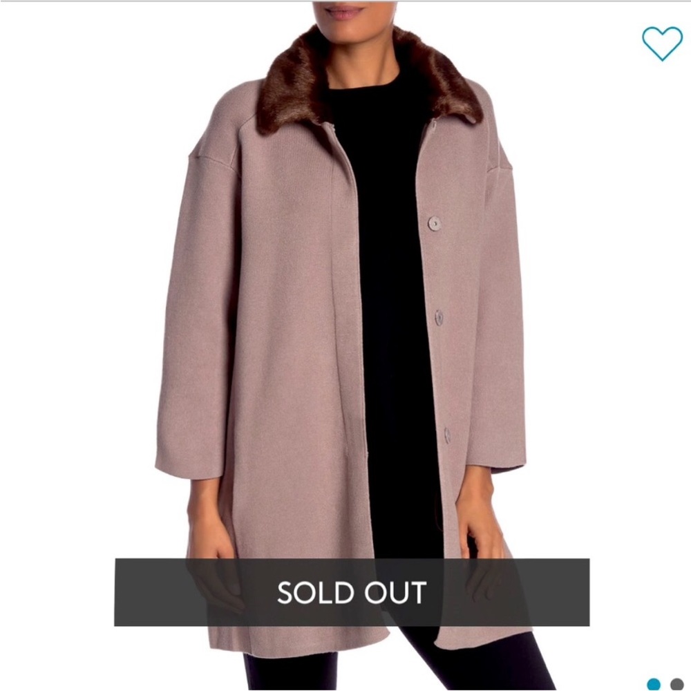 Faux Fur Collar Snap Down Tan Jacket Coat XS New